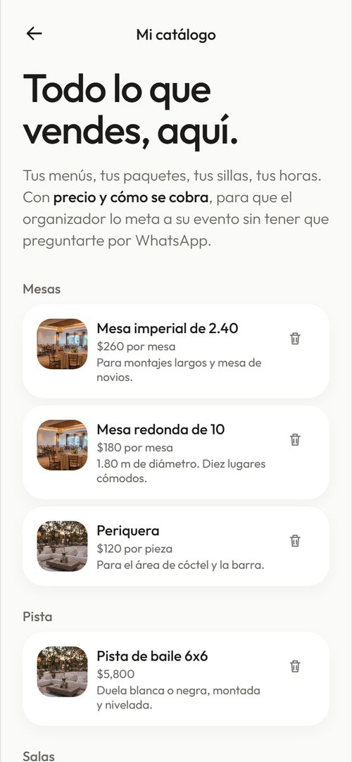 Mi catálogo, con lo que vende agrupado y con precios.