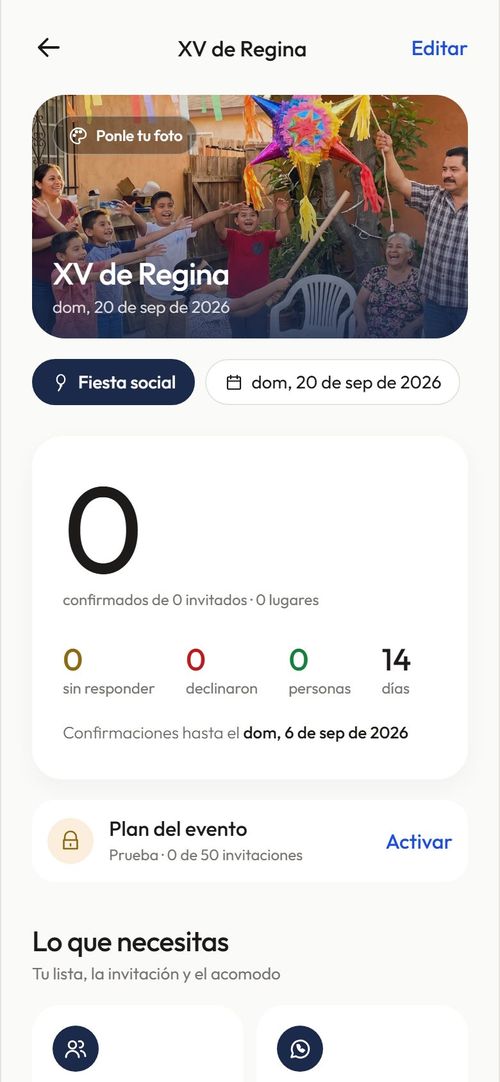 El panel del evento, con su cuenta al día.